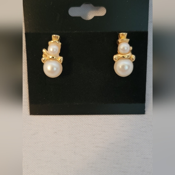 no name Jewelry - Womens Snowman Faux Pearl and Goldtone Holiday Earrings